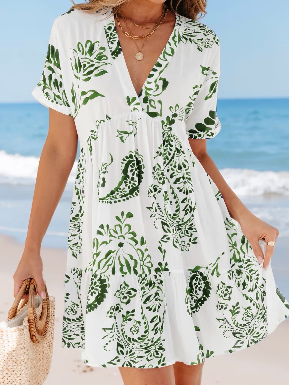 Cupshe Seaside Watercolor Paisley Cover-Up Mini Dress